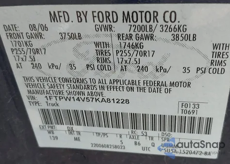 2007 Ford F-150 Fx4/Lariat/Xlt z USA, uszkodzony, nr VIN 1FTPW14V57KA81228